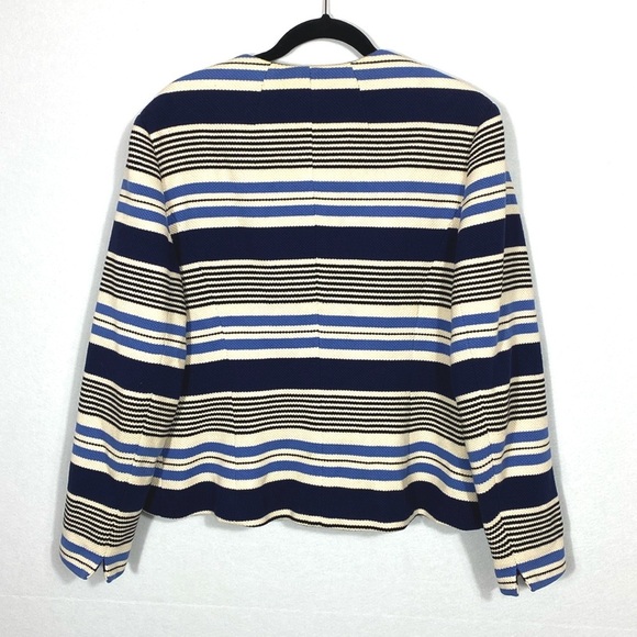 Anne Klein Stripe Tulip Hem Jacket Blue and Cream - Picture 6 of 14